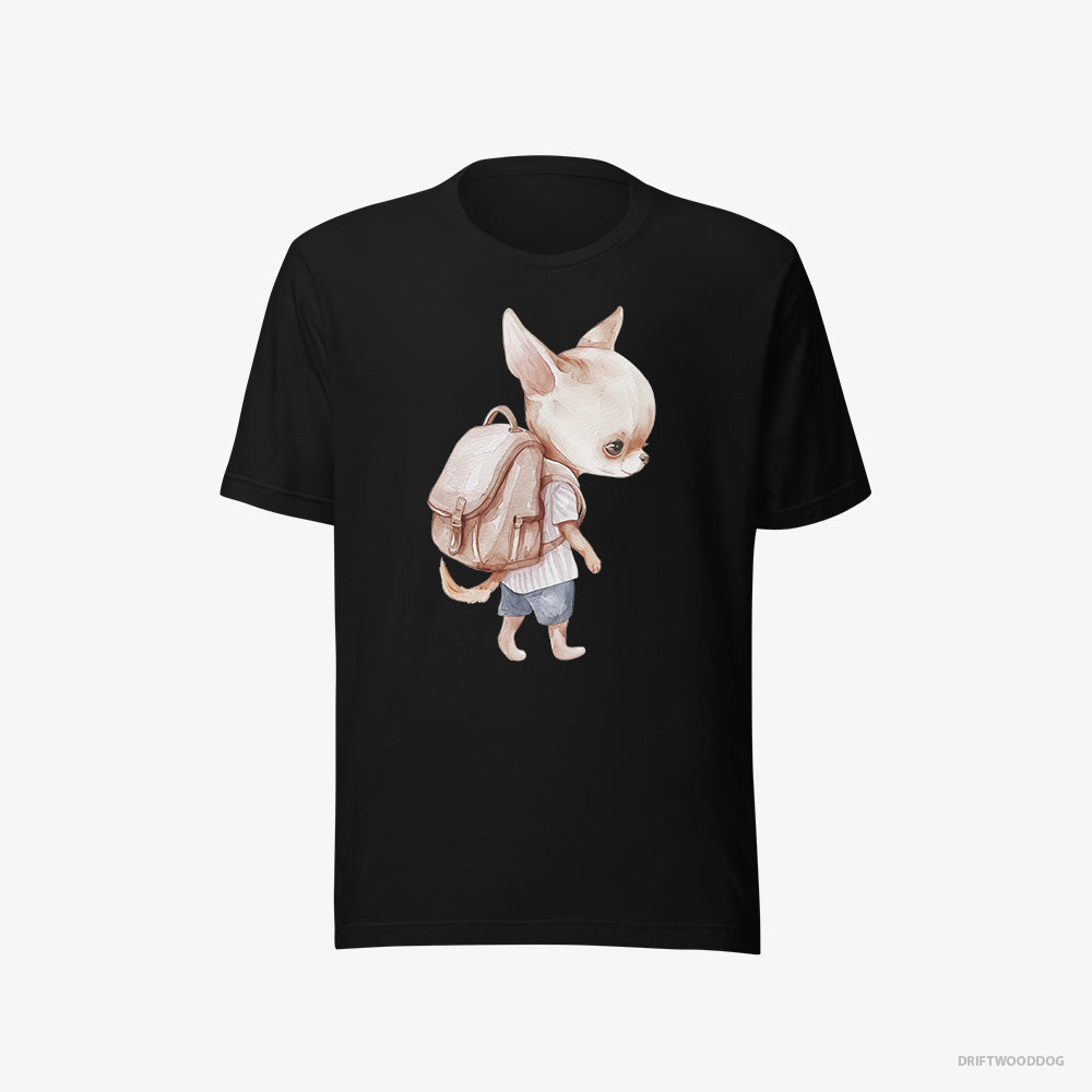 Chihuahua T-Shirt – Men Black T-Shirt Eco-Friendly – Rambling with a Rucksack (on White Background)