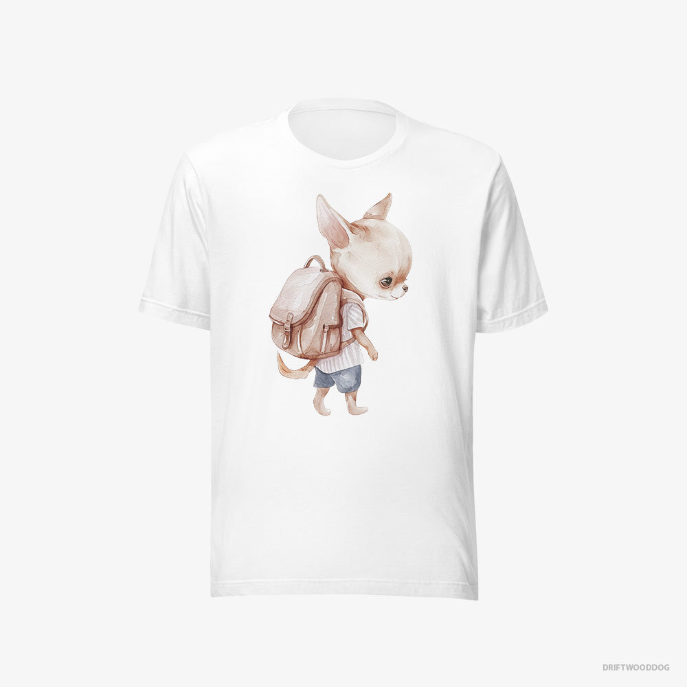 Chihuahua T-Shirt – Women White T-Shirt Eco-Friendly – Rambling with a Rucksack (on White Background)