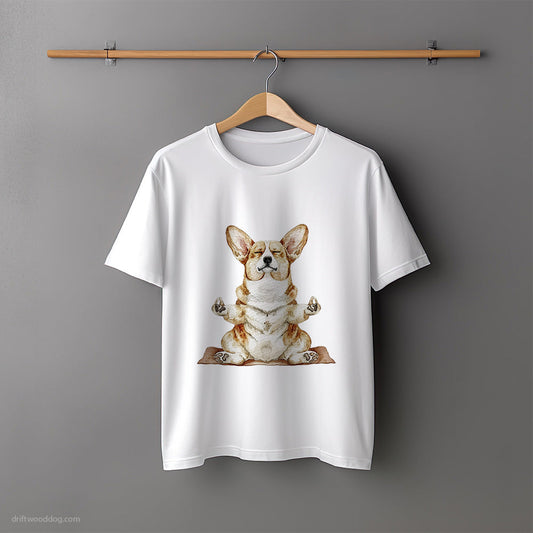 Deep in Thought Corgi Doing Yoga T-Shirt – Unisex Tee for Dog Lovers