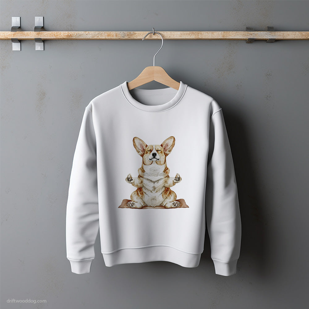 Deep in Thought Corgi Doing Yoga Sweatshirt – Unisex Sweatshirt for Dog Lovers