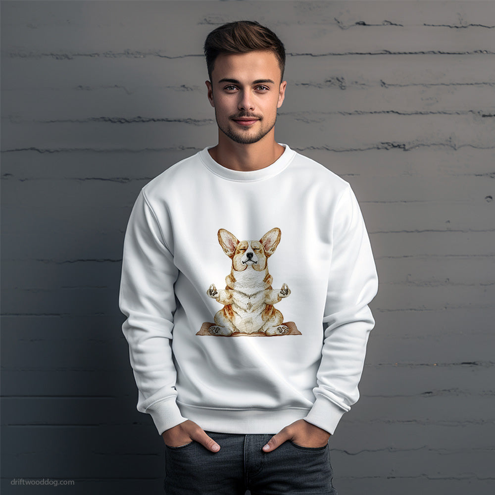 Deep in Thought Corgi Doing Yoga Sweatshirt – Unique Dog Sweatshirt for Men