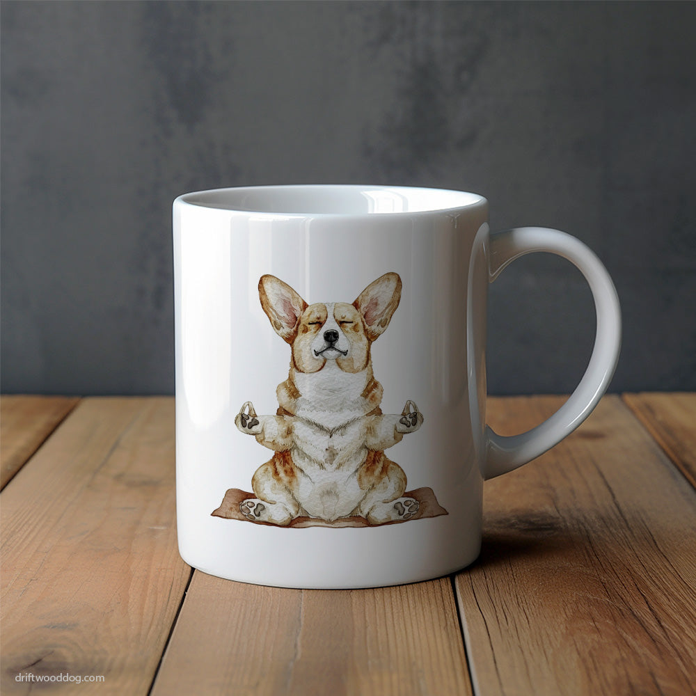 Deep in Thought Corgi Doing Yoga Mug – Unique Dog Cups | Dog-Themed Mugs