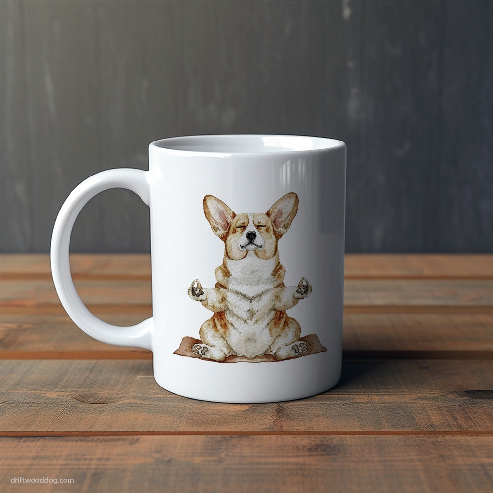 Deep in Thought Corgi Doing Yoga Mug – Cute Dog-Themed Mugs | Perfect Gifts for Dog Lovers