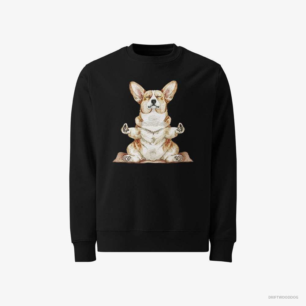 Corgi Sweatshirt – Men Black Sweatshirt Classic – Doing Yoga (on White Background)