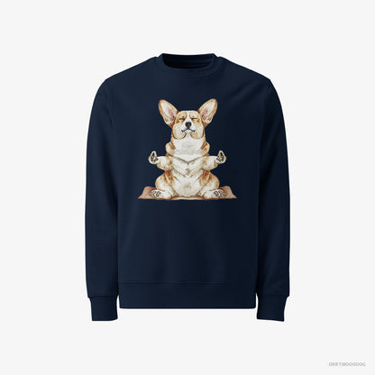 Corgi Sweatshirt – Men Navy Sweatshirt Classic – Doing Yoga (on White Background)