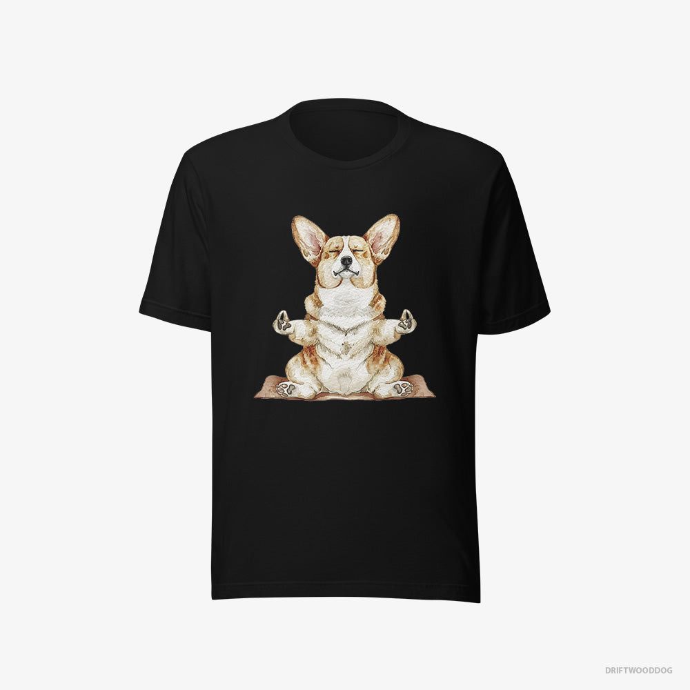 Corgi T-Shirt – Men Black T-Shirt Eco-Friendly – Doing Yoga (on White Background)