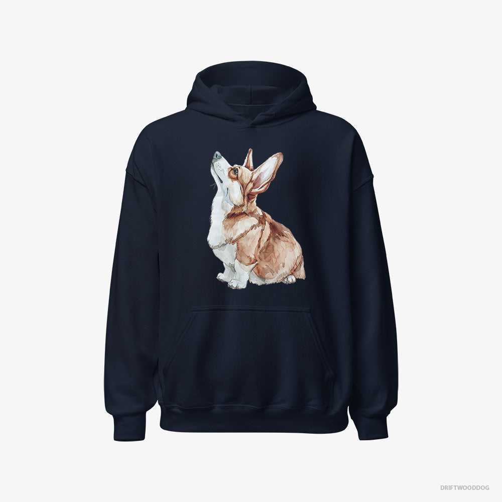 Adorable Corgi Looking Up – Women's Hoodie Navy – Classic