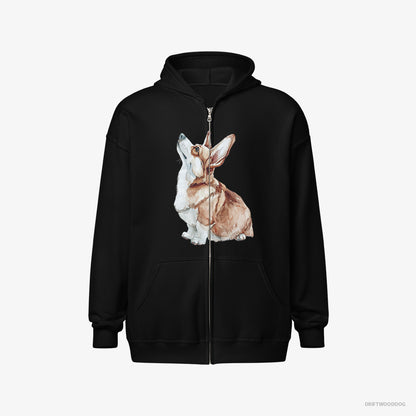 Corgi Looking Up Black Hoodie