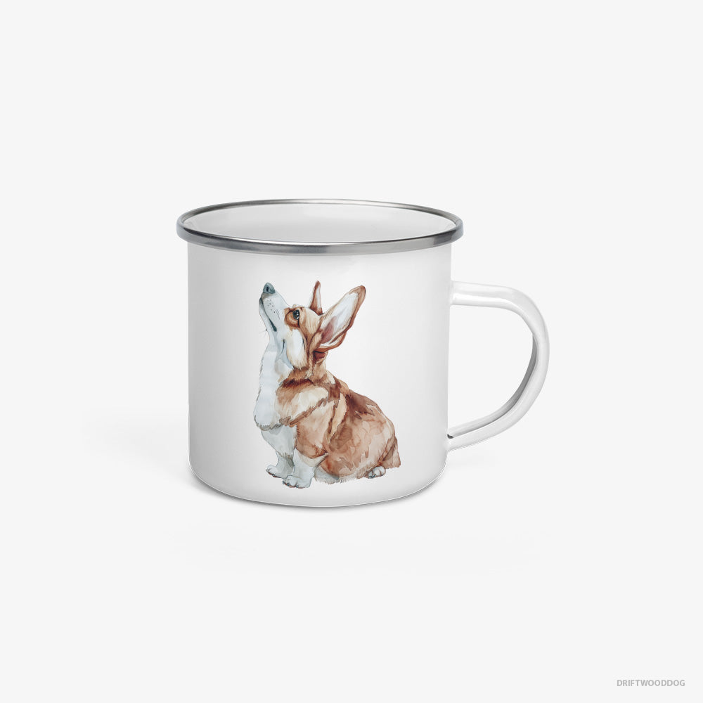 Corgi Mug – Unisex White Mug Enamel – Looking Up (on White Background)