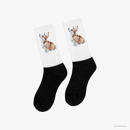 Corgi Socks – Unisex White and Black Socks Classic – Looking Up (on White Background)