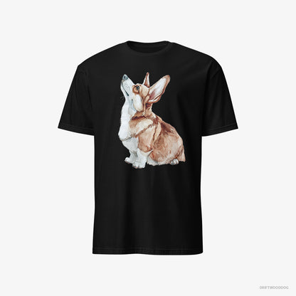 Corgi T-Shirt – Women Black T-Shirt Classic – Looking Up (on White Background)