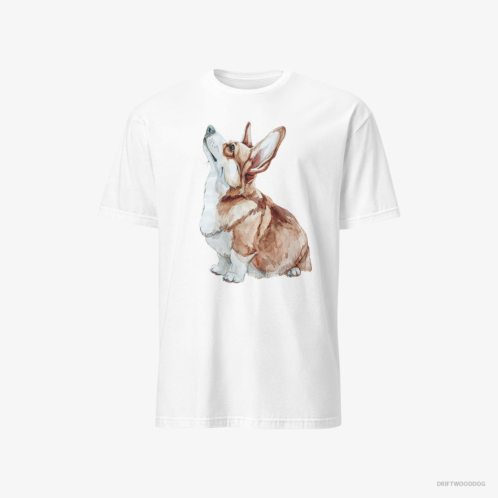 Corgi T-Shirt – Women White T-Shirt Classic – Looking Up (on White Background)