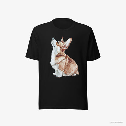 Corgi T-Shirt – Men Black T-Shirt Eco-Friendly – Looking Up (on White Background)