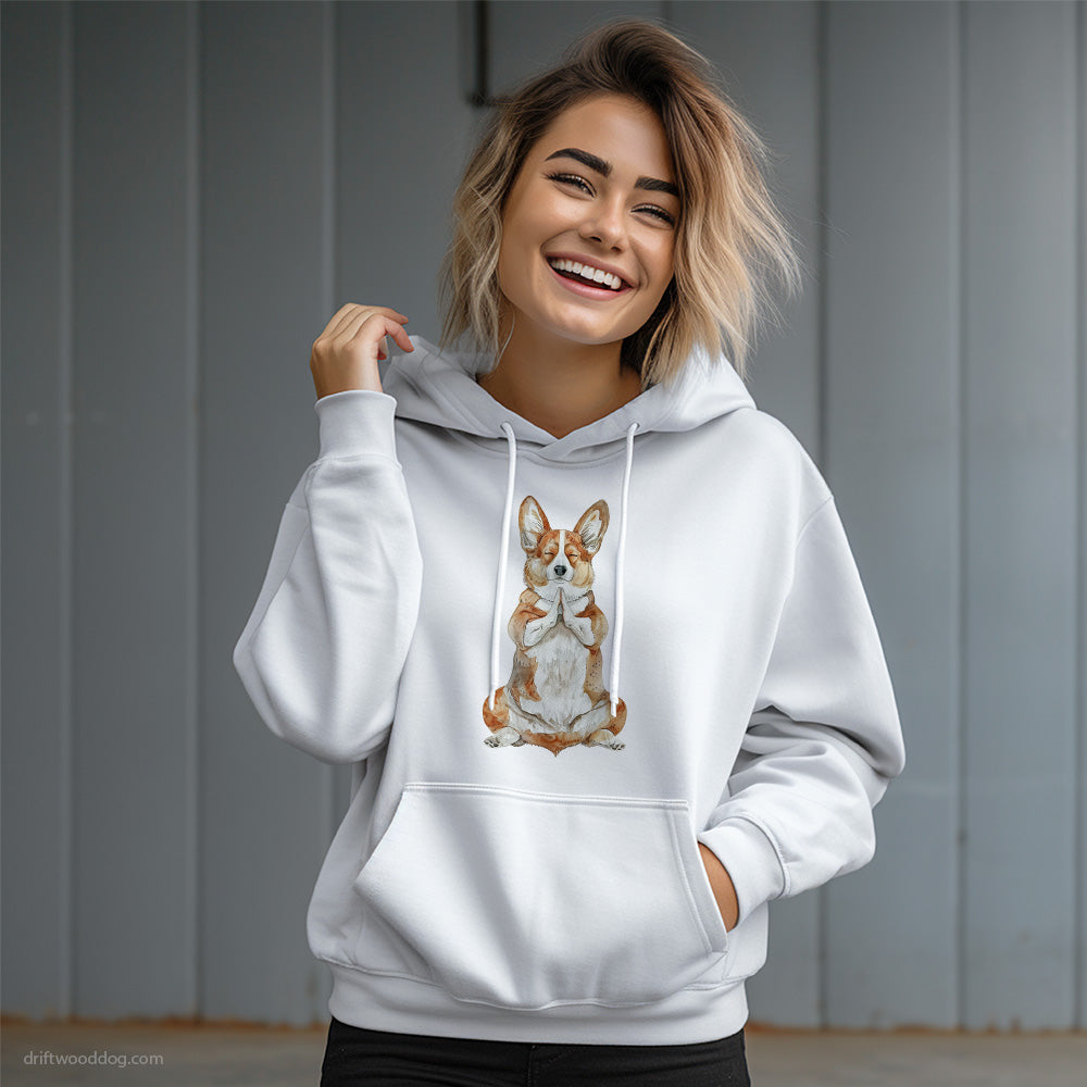 Corgi Meditating during Yoga Hoodie – Dog Graphic Hoodie for Women