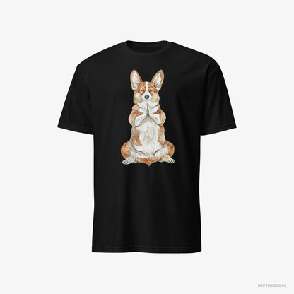 Corgi Meditating during Yoga Black T-Shirt