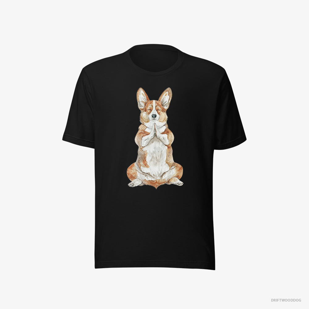 Corgi T-Shirt – Men Black T-Shirt Eco-Friendly – Meditating during Yoga (on White Background)