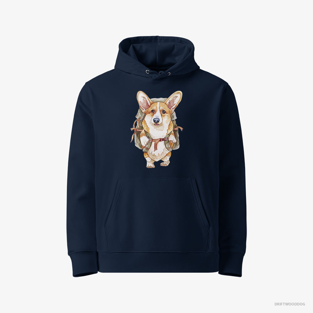 Corgi Hoodie – Women Navy Hoodie Eco-Friendly – with a Backpack (on White Background)