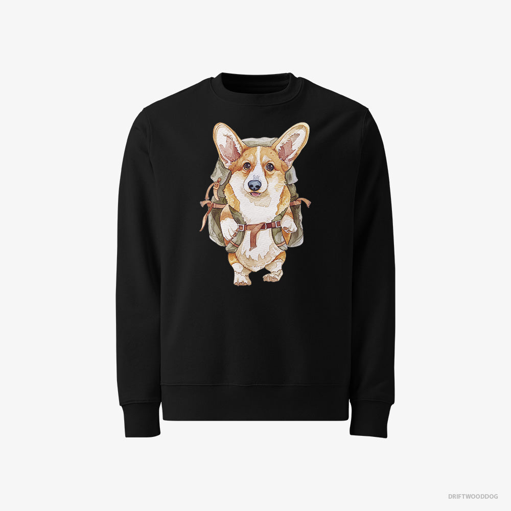 Corgi Sweatshirt – Men Black Sweatshirt Classic – with a Backpack (on White Background)