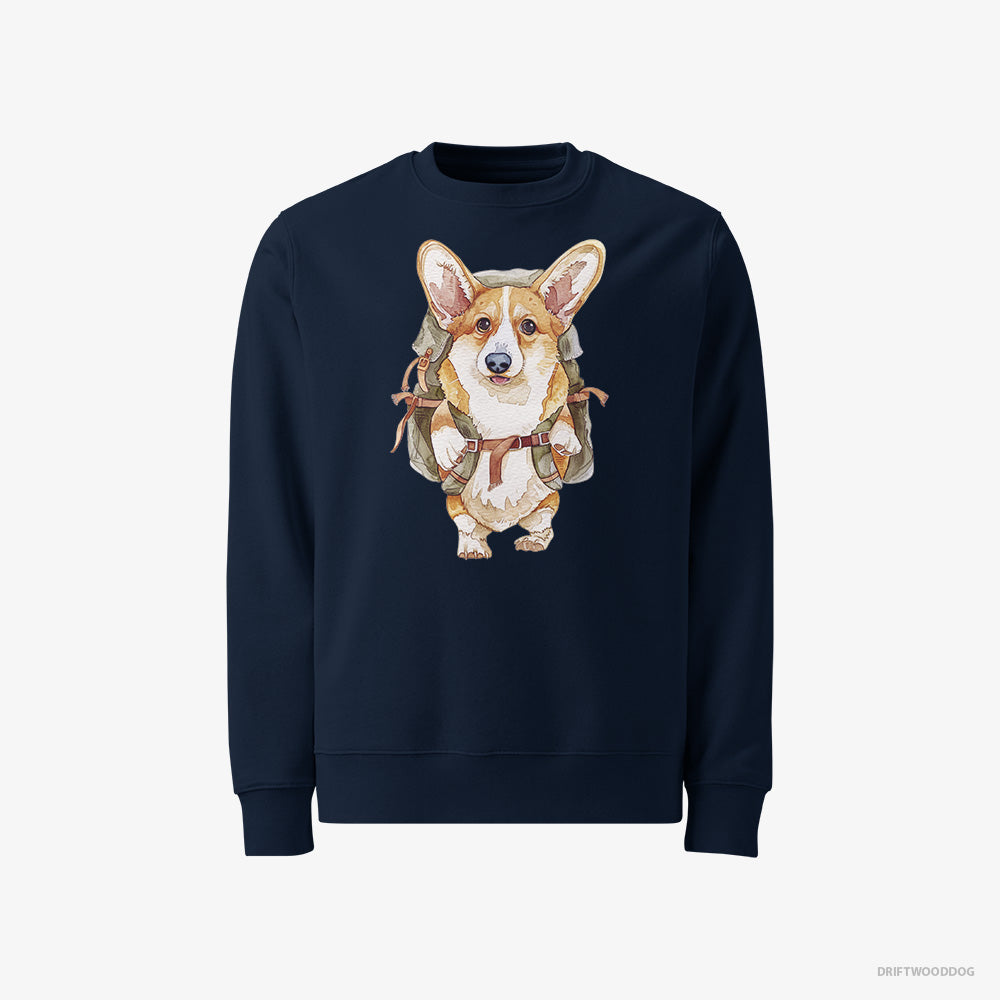 Corgi Sweatshirt – Men Navy Sweatshirt Classic – with a Backpack (on White Background)