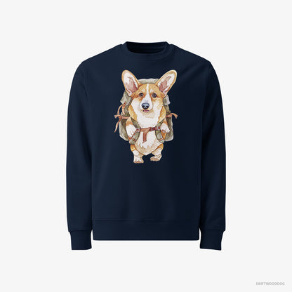 Corgi Sweatshirt – Men Navy Sweatshirt Classic – with a Backpack (on White Background)