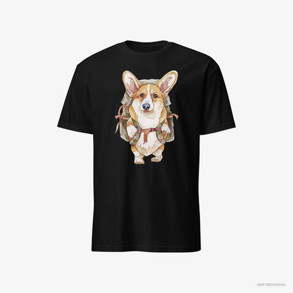 Corgi with a Backpack Black T-Shirt