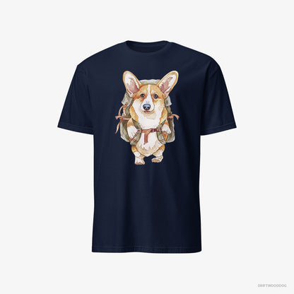 Corgi T-Shirt – Men Navy T-Shirt Classic – with a Backpack (on White Background)