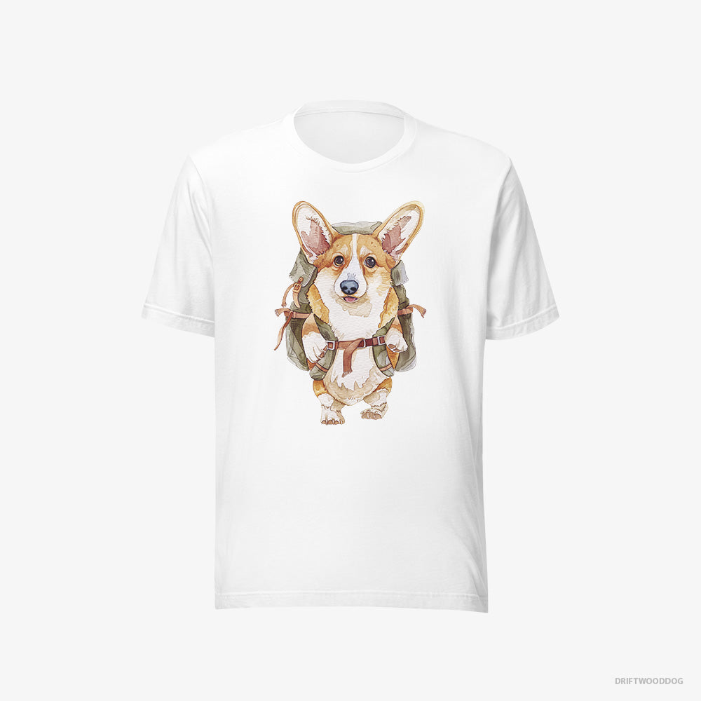 Corgi T-Shirt – Men White T-Shirt Eco-Friendly – with a Backpack (on White Background)