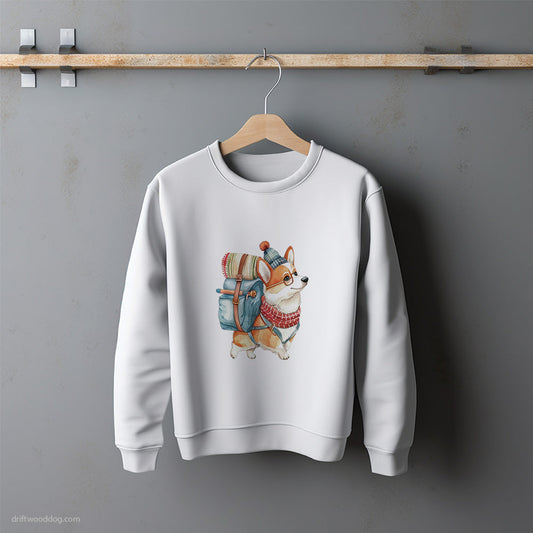 Little Corgi Wandering with a Backpack Sweatshirt – Unisex Sweatshirt for Dog Lovers