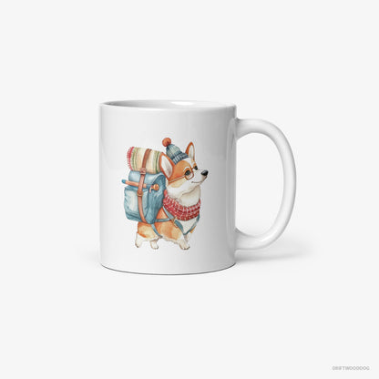 Corgi Wandering with a Backpack White Mug