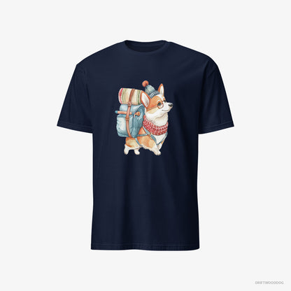 Corgi Wandering with a Backpack Navy T-Shirt