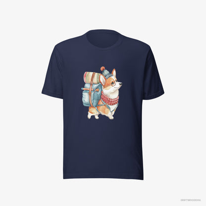 Corgi Wandering with a Backpack Navy T-Shirt