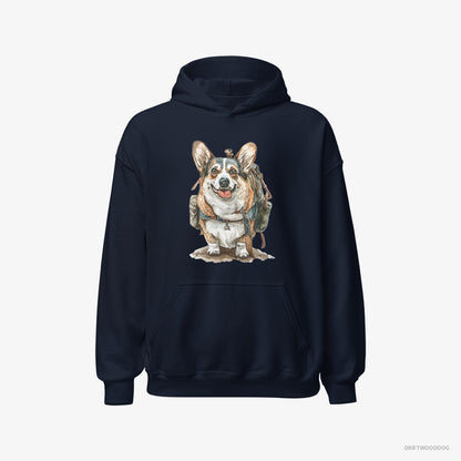 Corgi Ready for Hiking Navy Hoodie