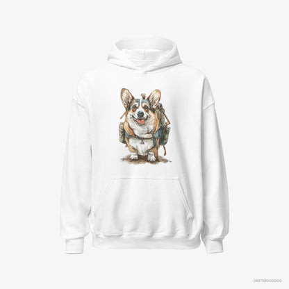 Corgi Ready for Hiking White Hoodie