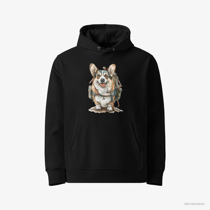 Corgi Ready for Hiking Black Hoodie