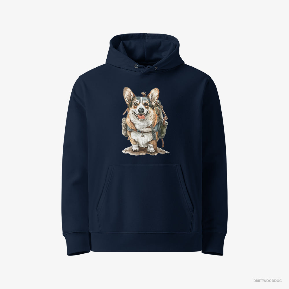 Corgi Hoodie – Women Navy Hoodie Eco-Friendly – Ready for Hiking (on White Background)