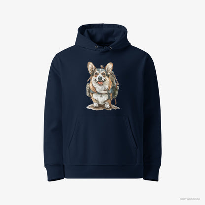 Corgi Ready for Hiking Navy Hoodie