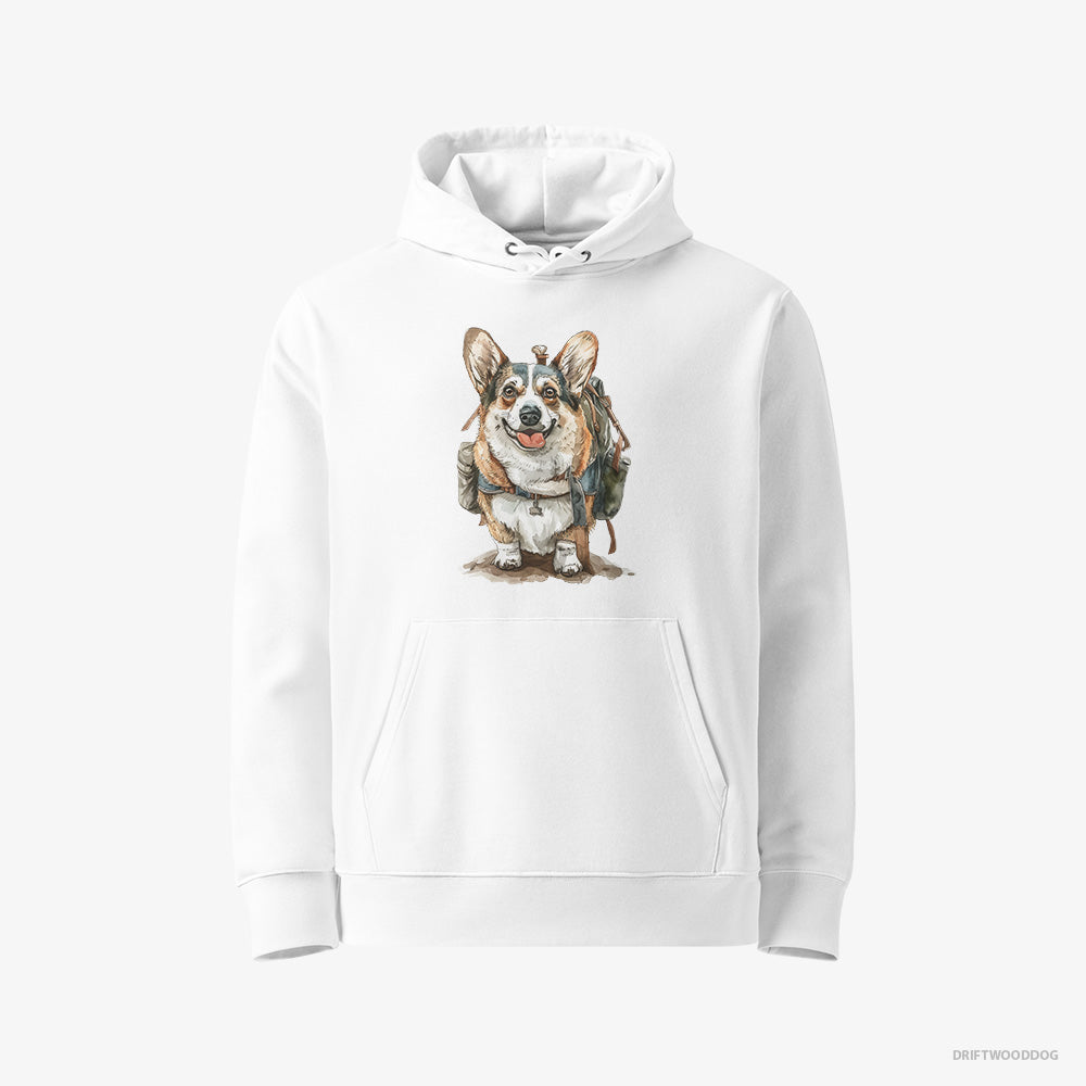 Corgi Hoodie – Men White Hoodie Eco-Friendly – Ready for Hiking (on White Background)