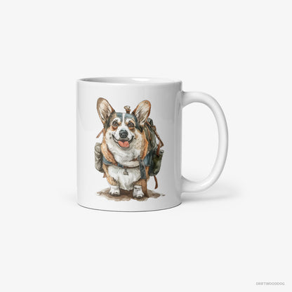 Corgi Ready for Hiking White Mug