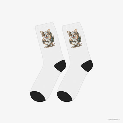 Corgi Socks – Unisex White Socks Classic – Ready for Hiking (on White Background)