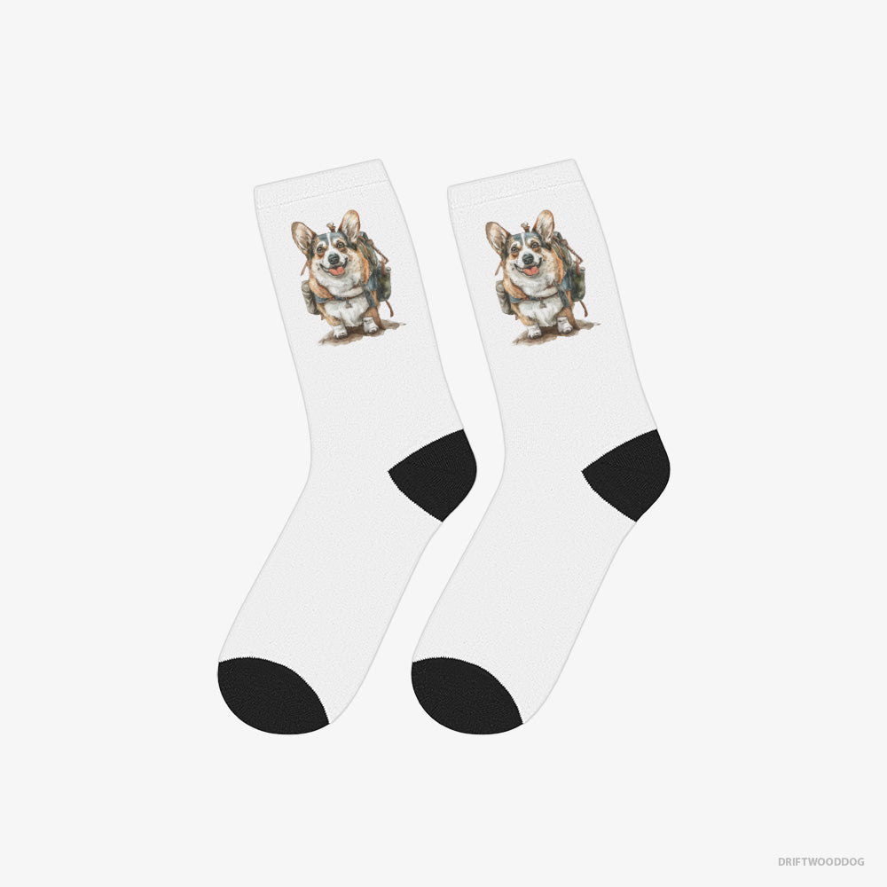 Excited Corgi Ready for Hiking – Socks White – Classic