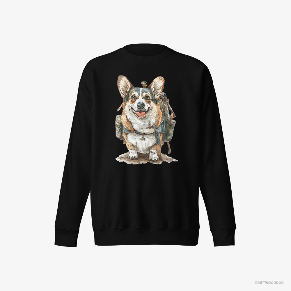 Corgi Sweatshirt – Men Black Sweatshirt Eco-Friendly – Ready for Hiking (on White Background)