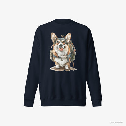 Corgi Sweatshirt – Men Navy Sweatshirt Eco-Friendly – Ready for Hiking (on White Background)