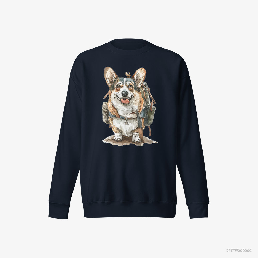 Excited Corgi Ready for Hiking – Men's Sweatshirt Navy Eco – Eco-Friendly