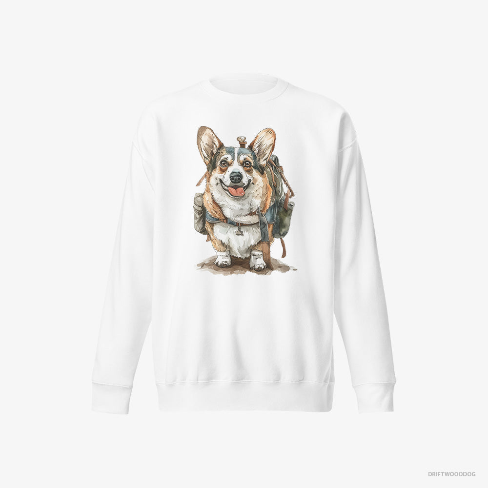 Corgi Sweatshirt – Men White Sweatshirt Eco-Friendly – Ready for Hiking (on White Background)