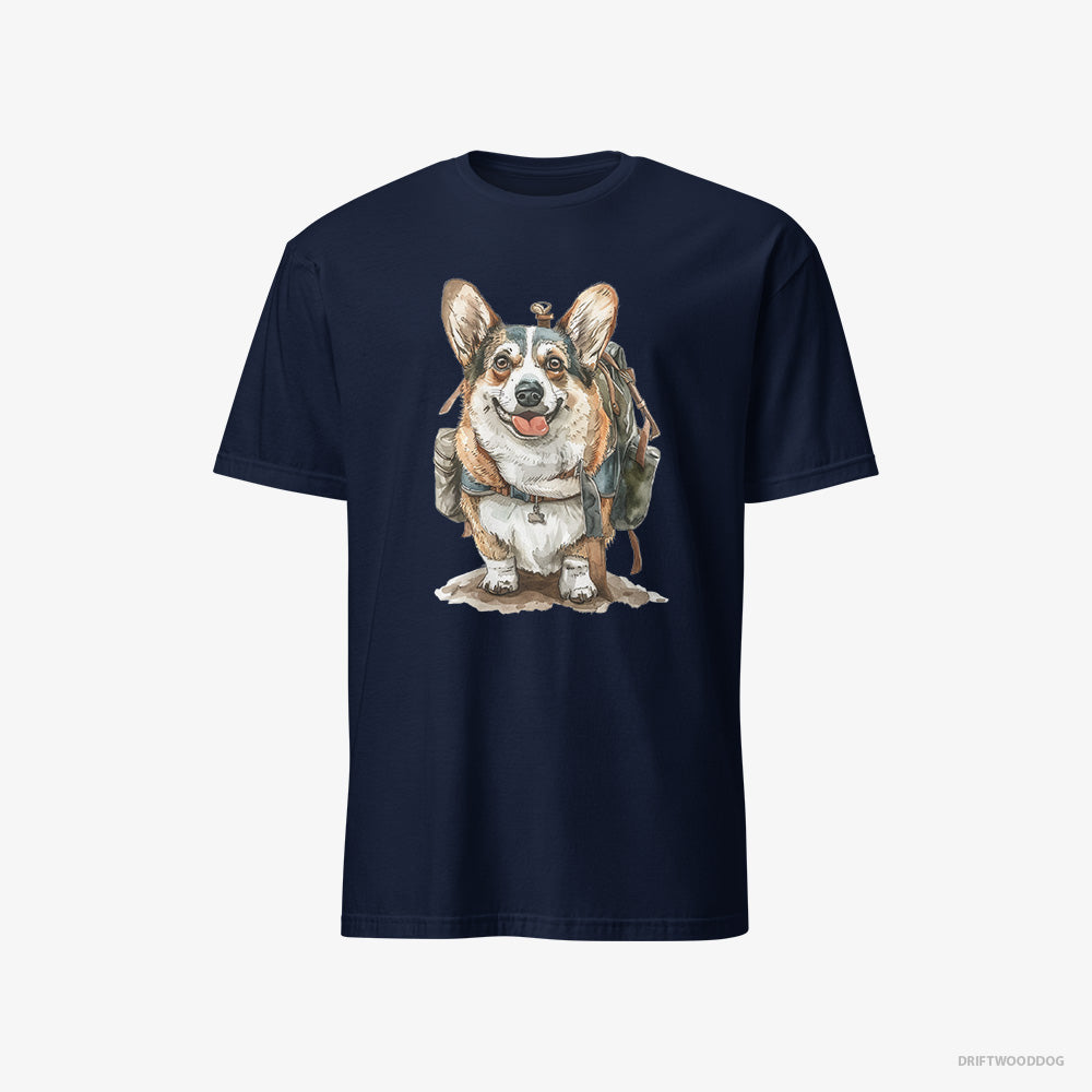 Corgi T-Shirt – Men Navy T-Shirt Classic – Ready for Hiking (on White Background)