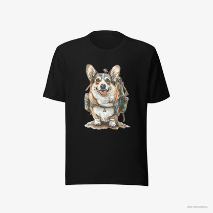 Corgi T-Shirt – Men Black T-Shirt Eco-Friendly – Ready for Hiking (on White Background)