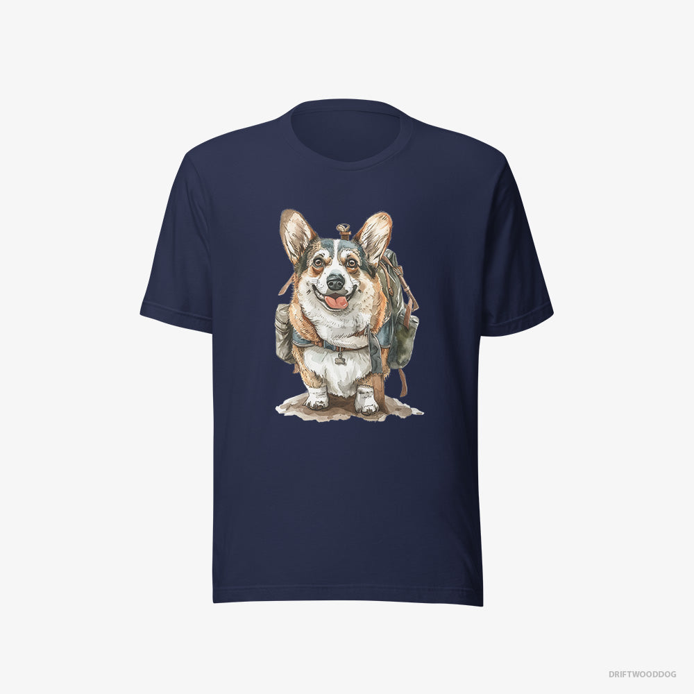 Corgi T-Shirt – Men Navy T-Shirt Eco-Friendly – Ready for Hiking (on White Background)