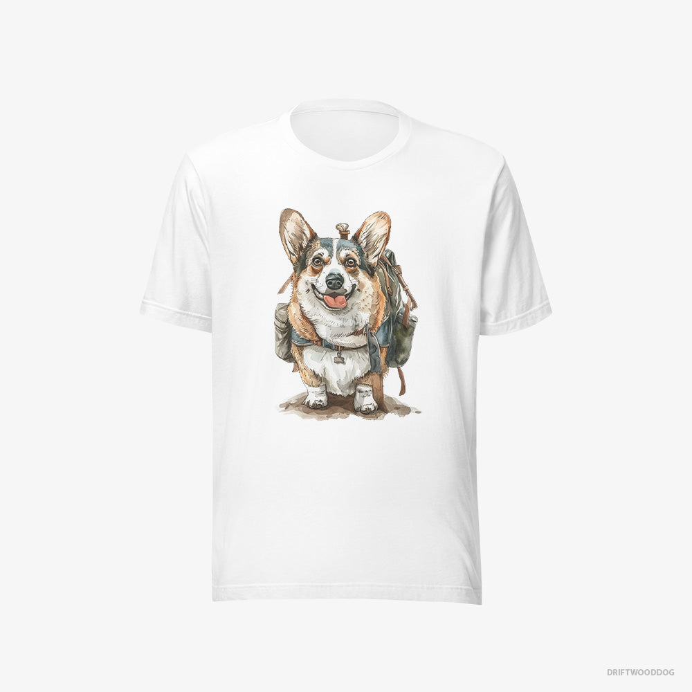 Corgi T-Shirt – Women White T-Shirt Eco-Friendly – Ready for Hiking (on White Background)