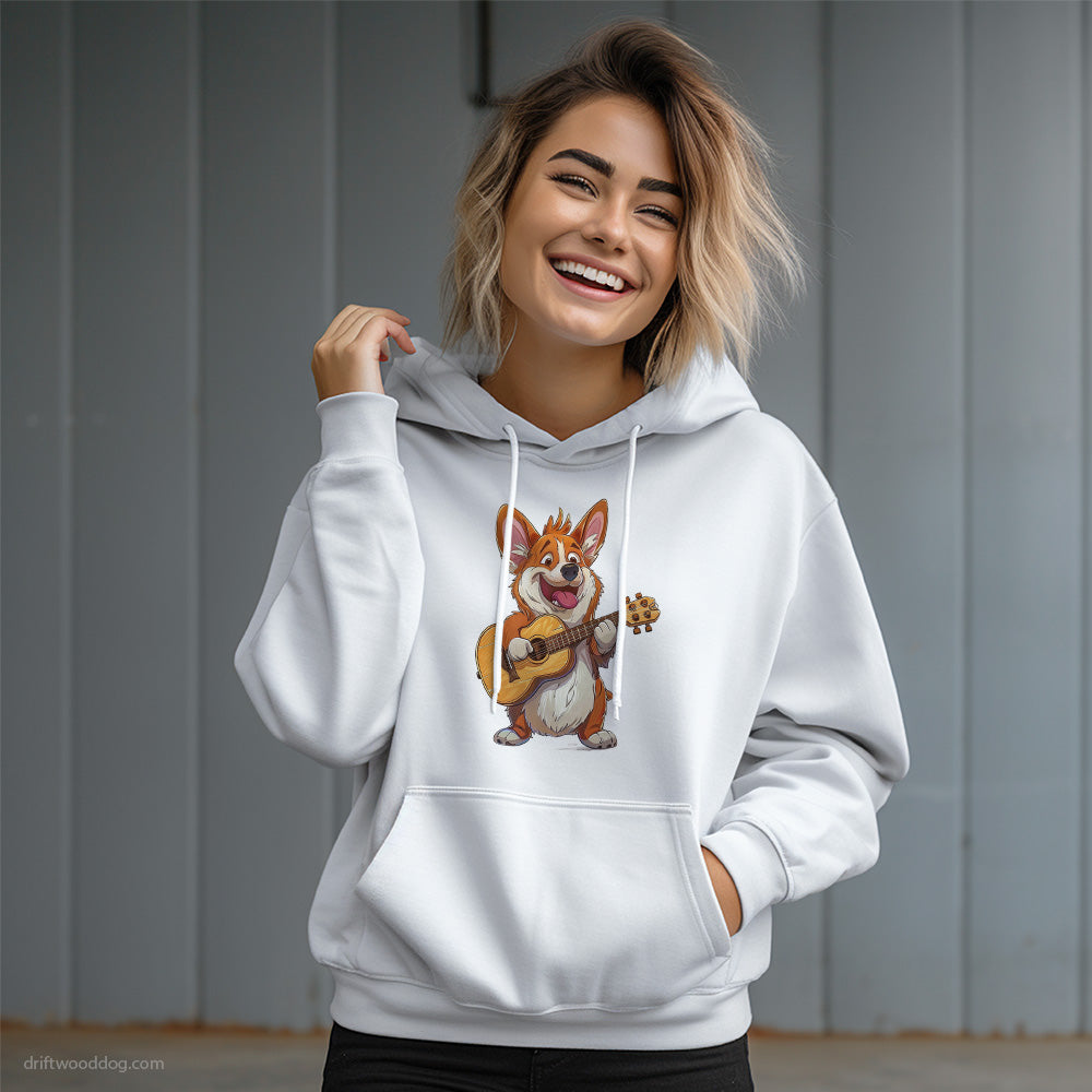 Corgi Playing Guitar Hoodie – Dog Graphic Hoodie for Women