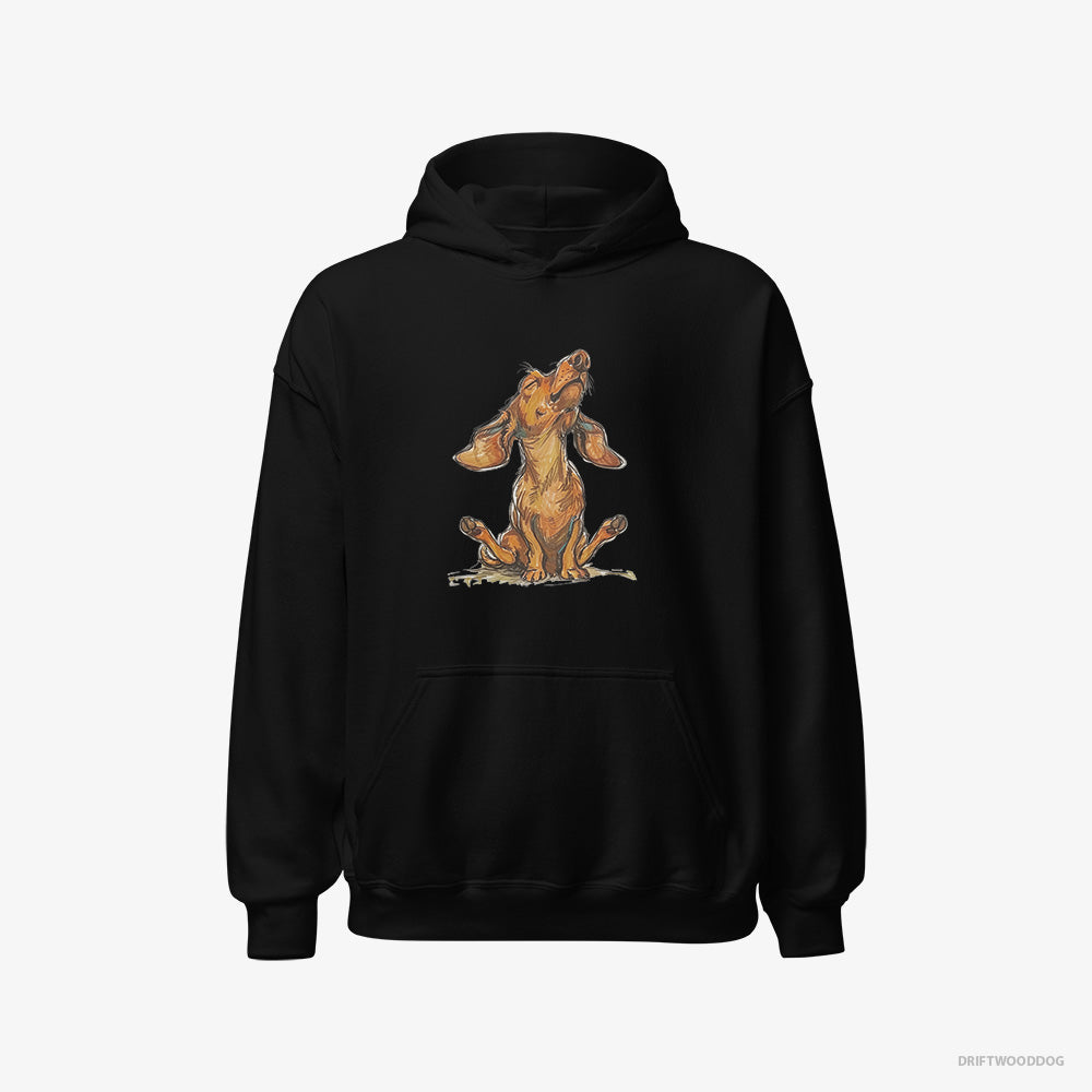 Dachshund Hoodie – Men Black Hoodie Classic – Doing Yoga (on White Background)